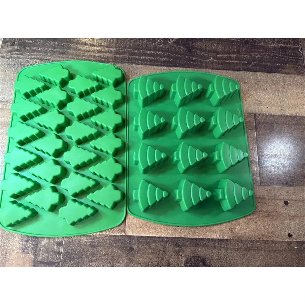 Lot of 2 Wilton Christmas Tree Silicone Molds Green Holiday Baking Candy Molds